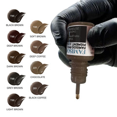 FAMISOO ash brown pigment swatches show natural brow shade range