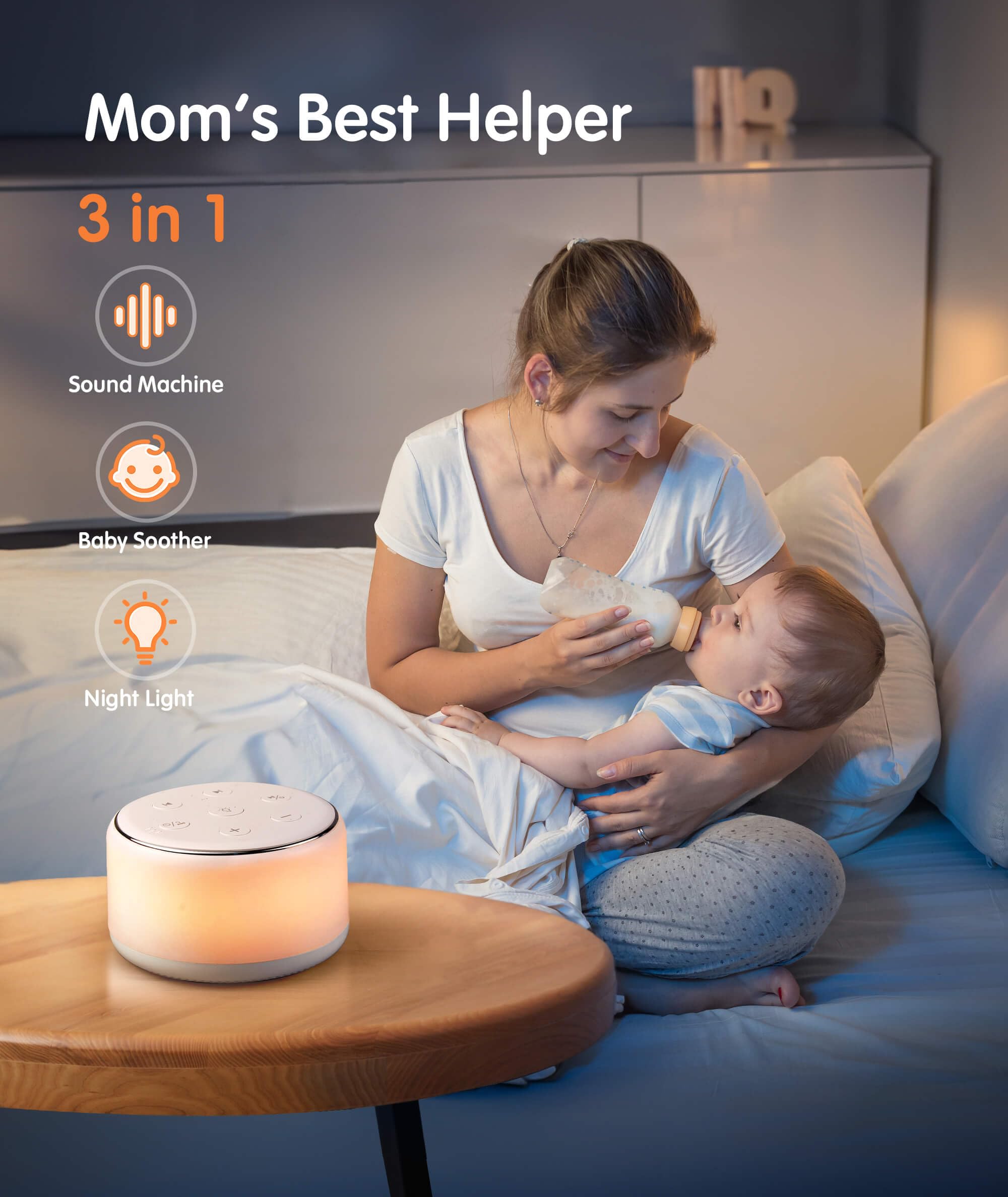 FamiSym night-light amber glow provides soft illumination for midnight feeds