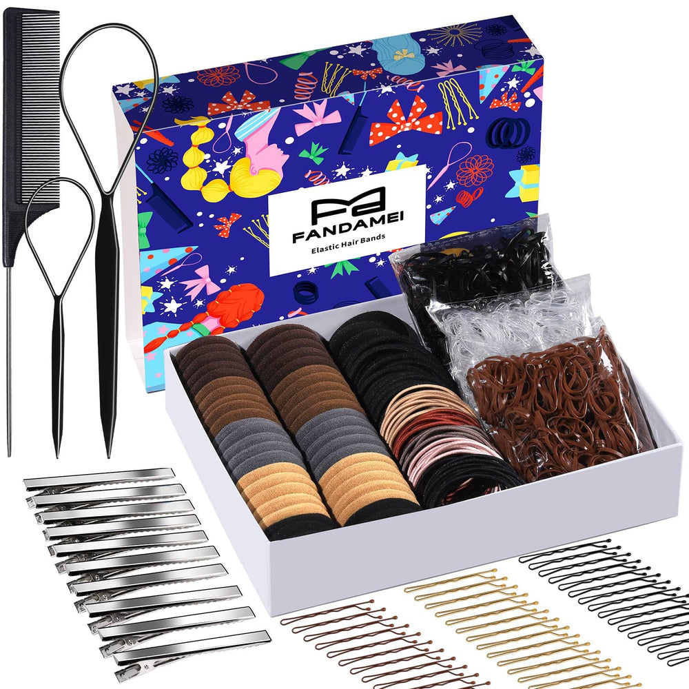 Fandamei hair-ties kit close-up with transparent bands for versatile styling