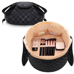 FANGENKE drawstring makeup bag with checkered black design for easy packing