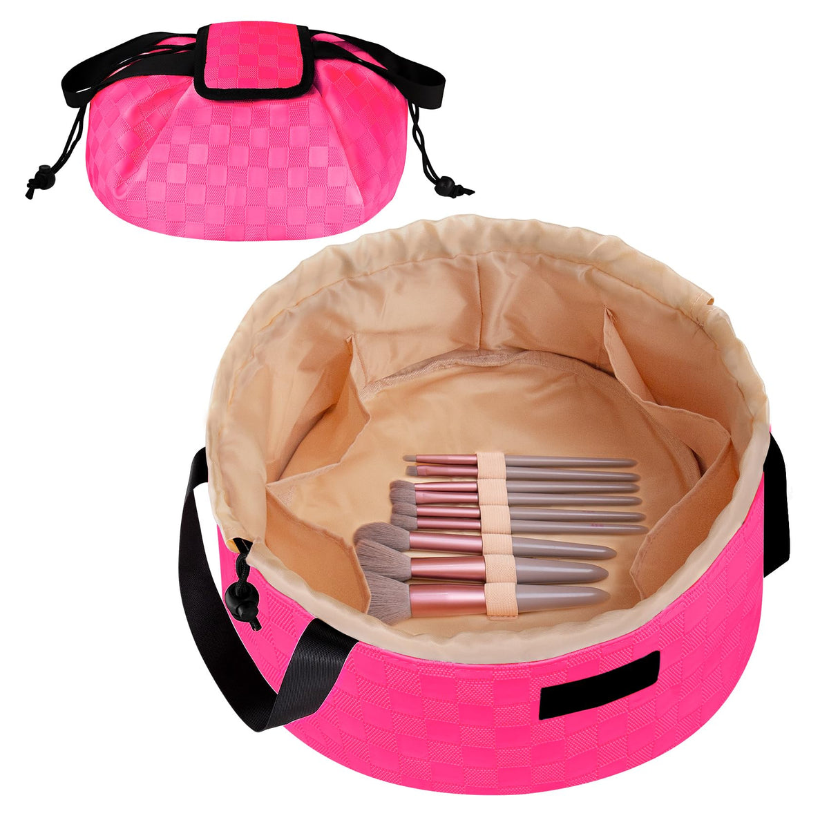 FANGENKE makeup bag opening wide for quick access and organization.