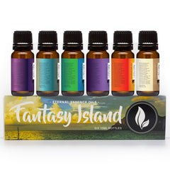 End of The Rainbow, White Sand, and Seaside Citrus fragrance oils in amber bottles