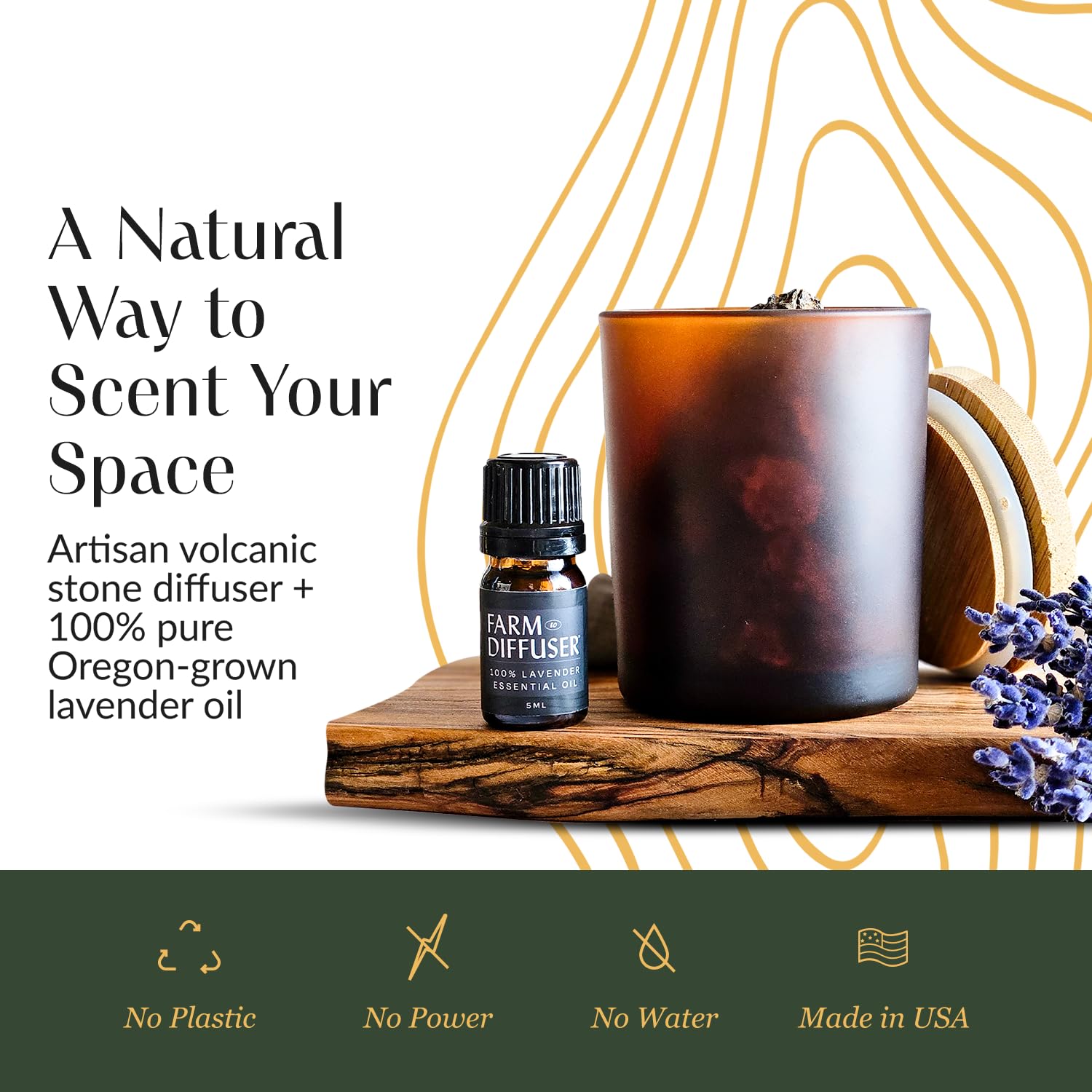 Farm to Diffuser lava stone set on table for personal diffusion