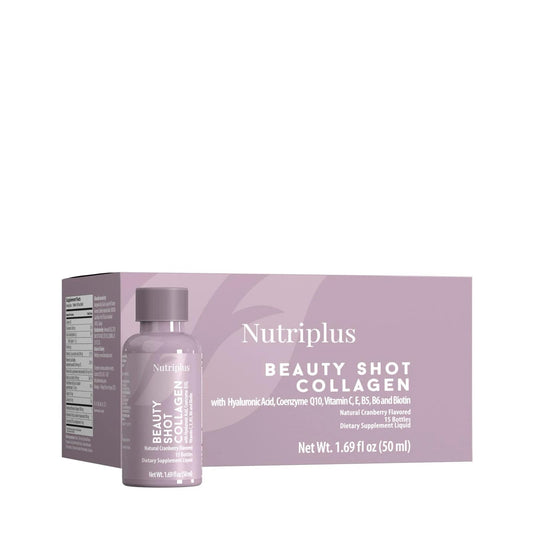 Front view of FARMASi Nutriplus Beauty Shot Collagen box with 12 shots