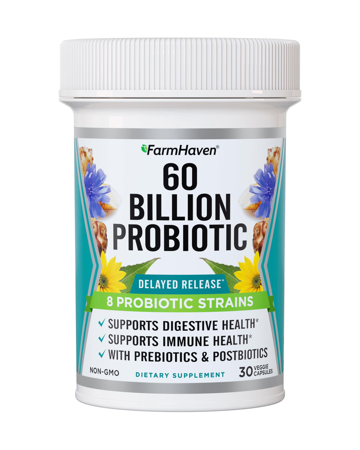 FarmHaven 60 Billion CFU Probiotic bottle and capsules