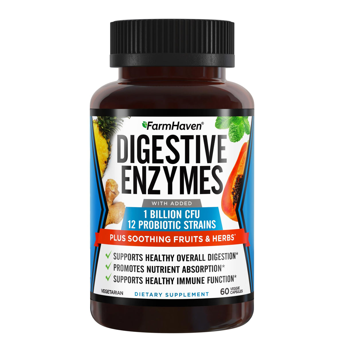 FarmHaven Digestive Enzymes bottle – 60 vegetarian capsules