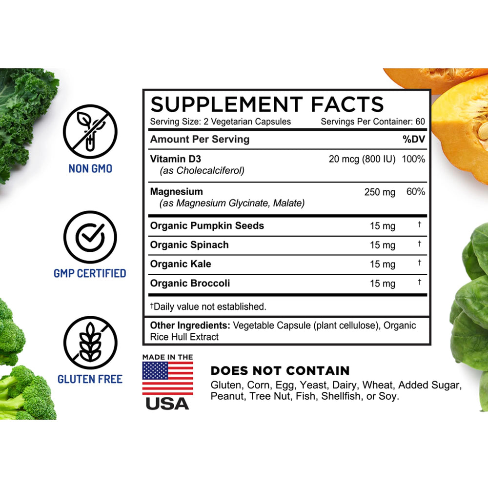 Vitamin D3 and chelated magnesium in capsule