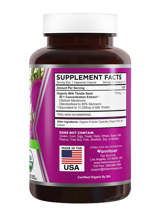 Close-up of Milk Thistle capsules showing 30X potency
