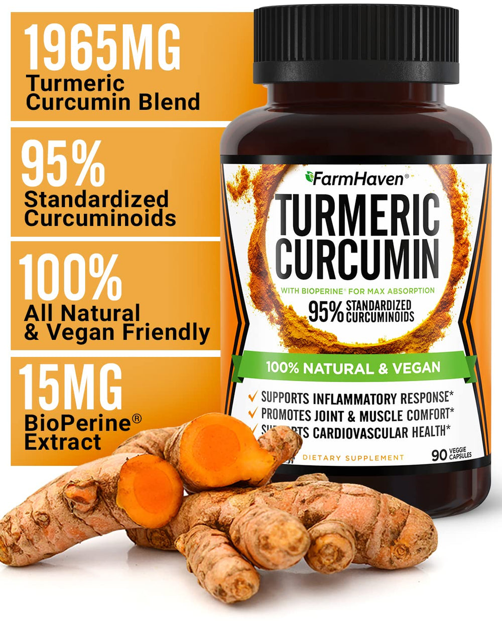 Made in USA mark on FarmHaven Turmeric Curcumin packaging