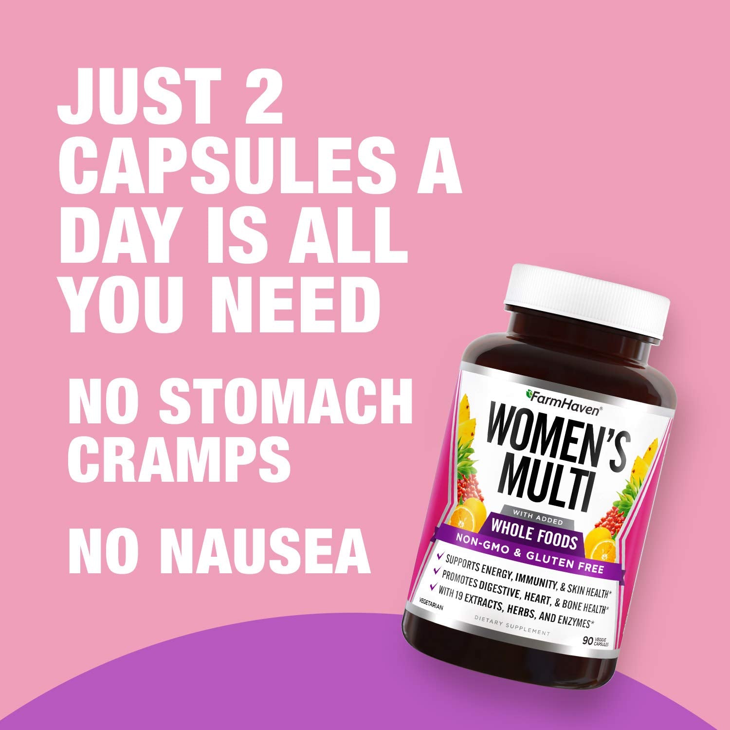 Two capsules daily serving of FarmHaven Women's Multivitamin