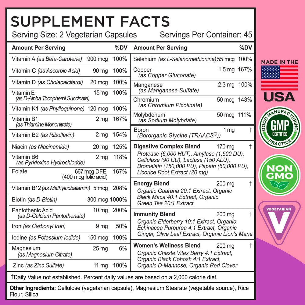 Multivitamin with digestive enzymes and whole foods concept