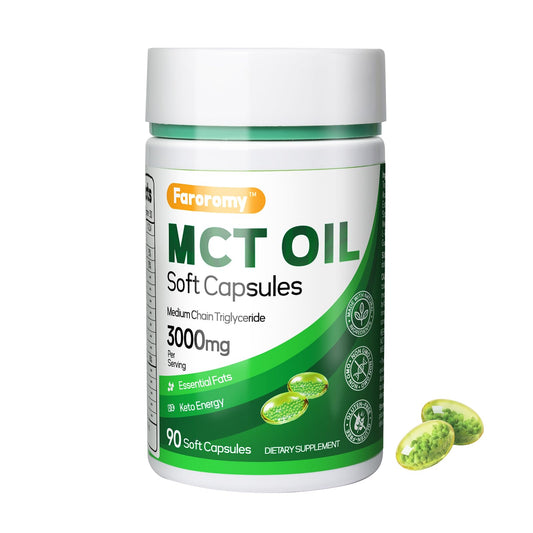 Front view of Faroromy MCT Oil Capsules bottle