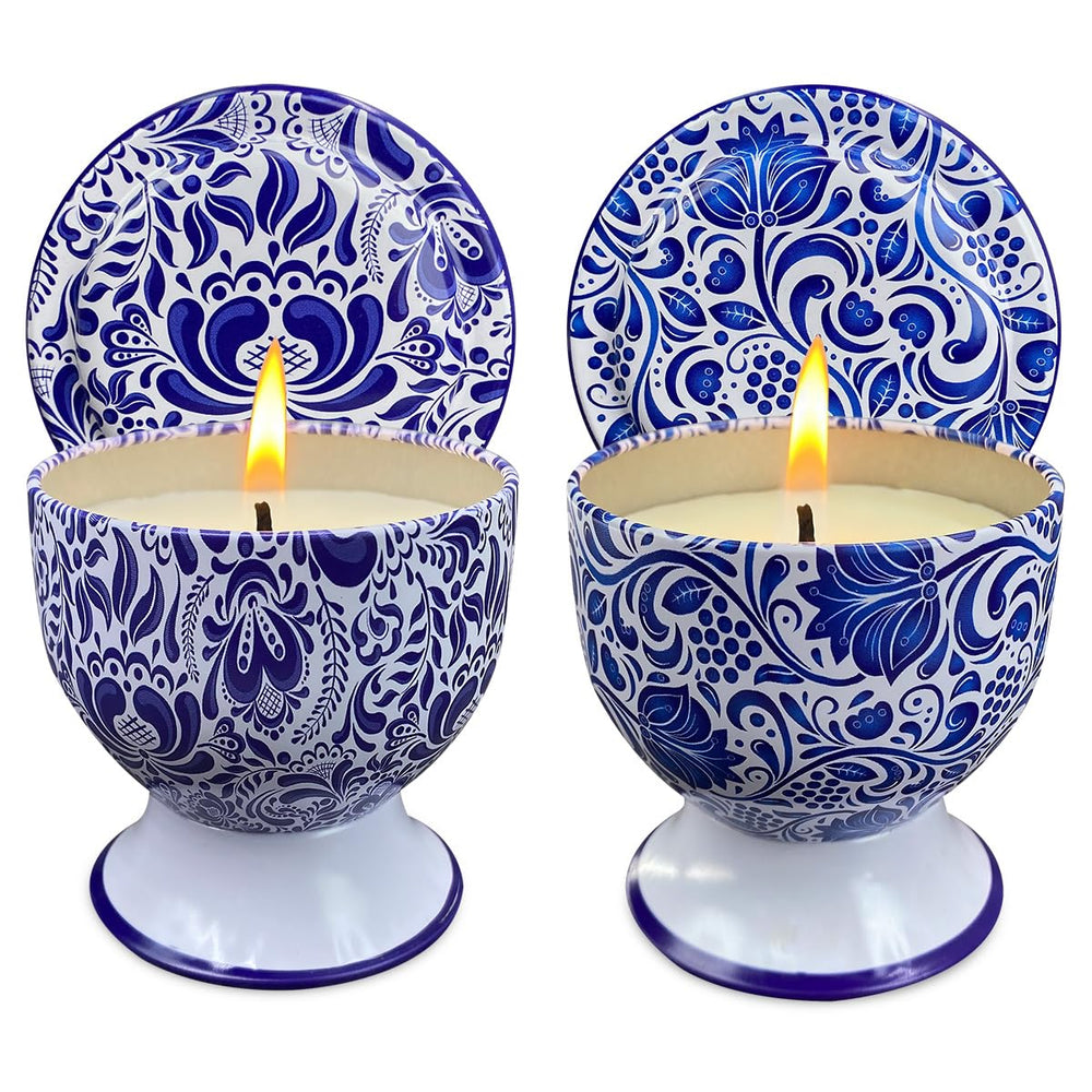 Fasize home aromatherapy candles featuring blue-white porcelain design for elegant décor.
