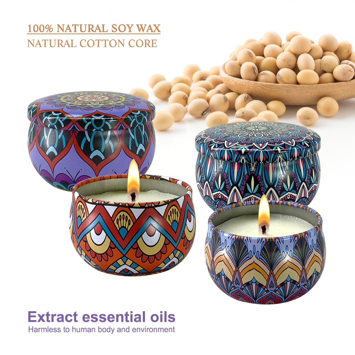 Fasize scented candles 120-hour burn emphasize long-lasting, clean flame experience.