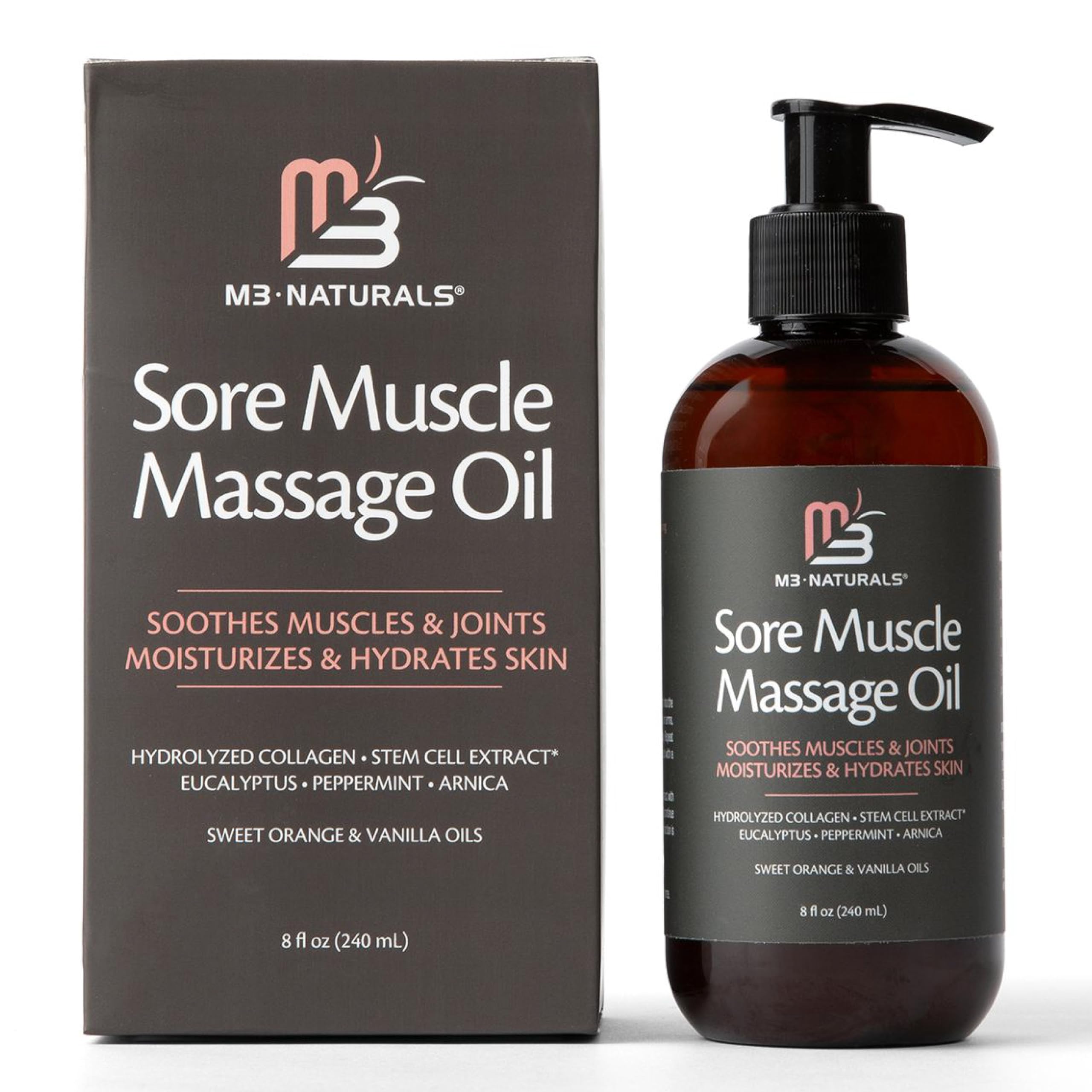 Fast-absorbing massage oil in an 8 oz bottle