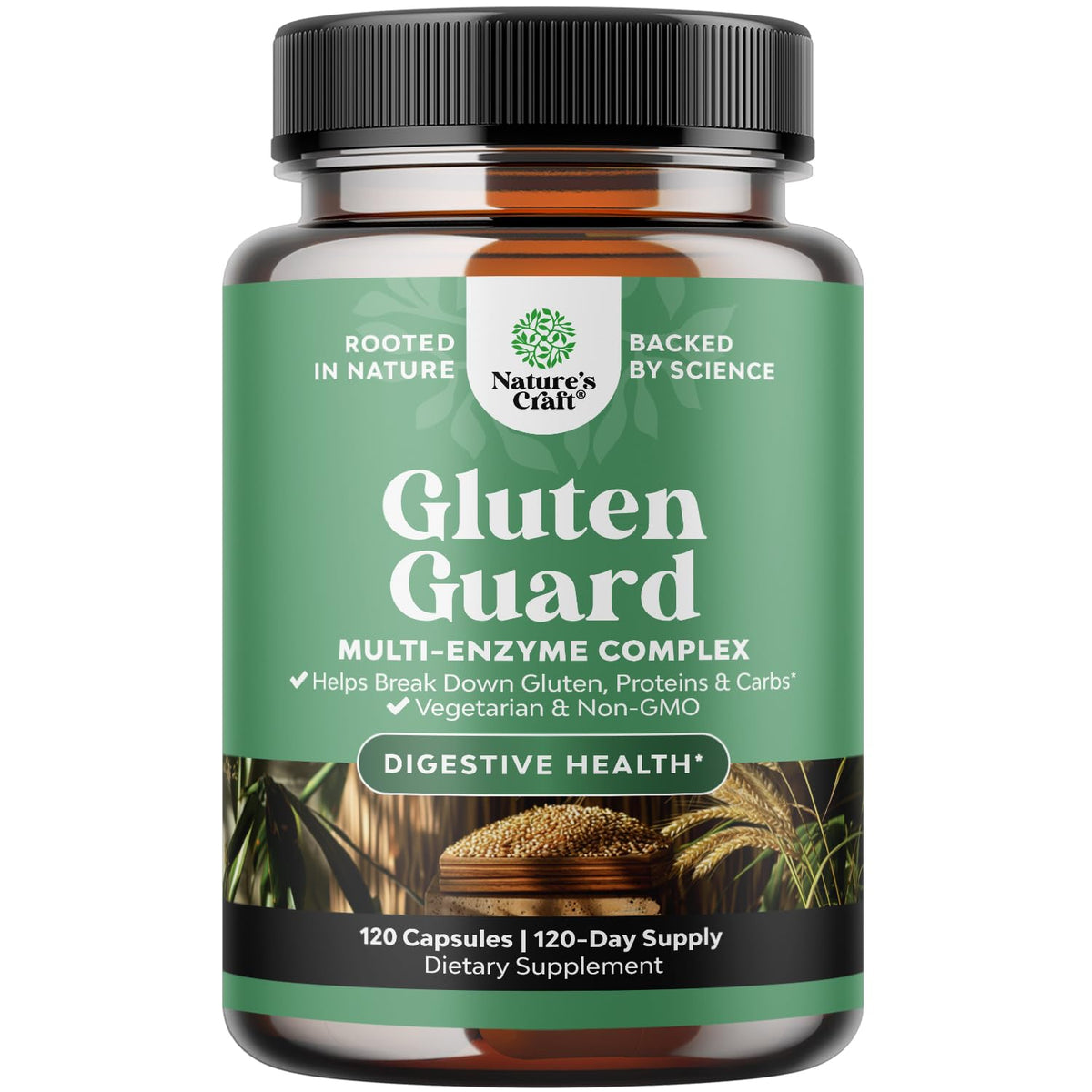 Fast-acting gluten digestive enzymes bottle and capsules (120 count) for debloating and gut health