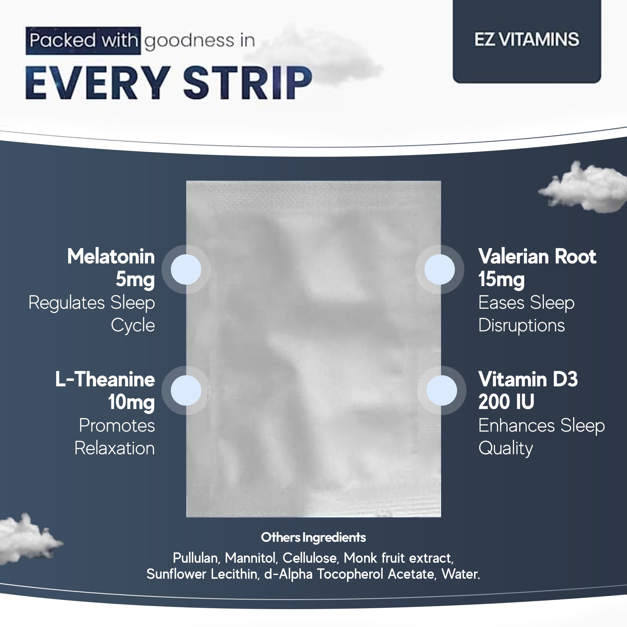 Fast-acting tongue-dissolving sleep strips for quick absorption.