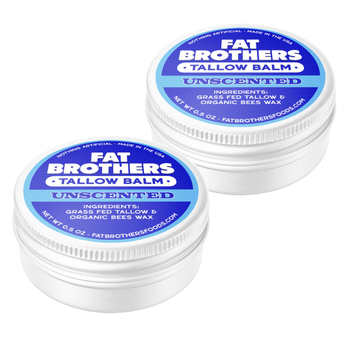 Fat Brothers Tallow Balm tin closed, demonstrating durable metal packaging for on-the-go lip care.
