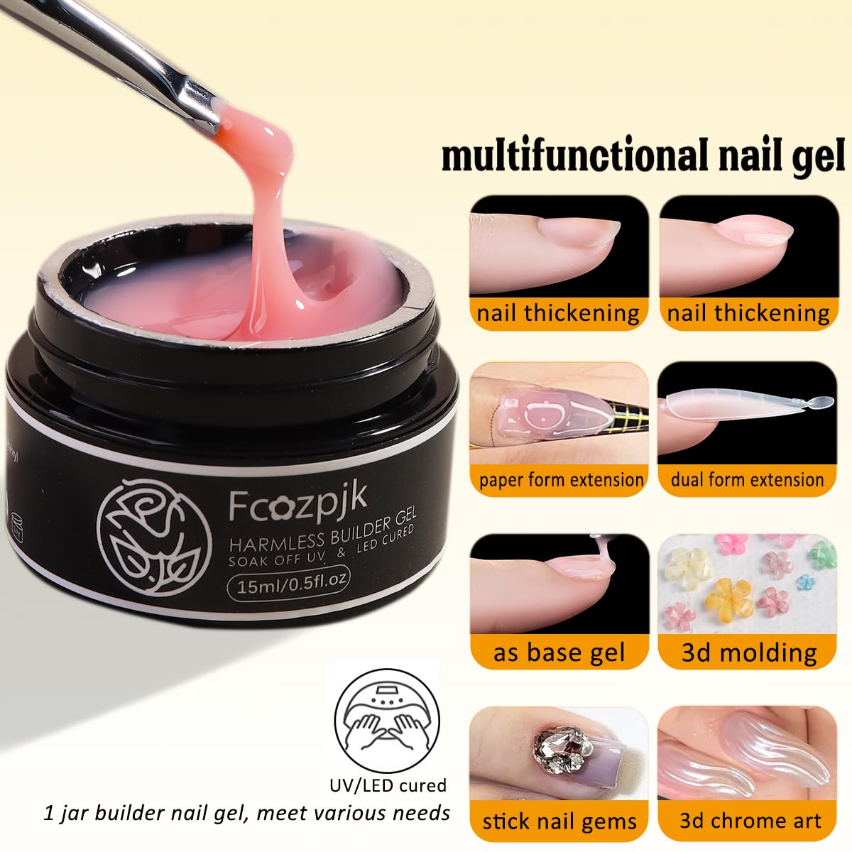 Fcozpjk milky white builder gel for elegant, luminous nail art.