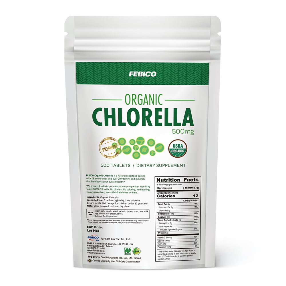 FEBICO Chlorella Tablets bottle and label