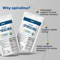 Close-up of small 500mg spirulina tablets