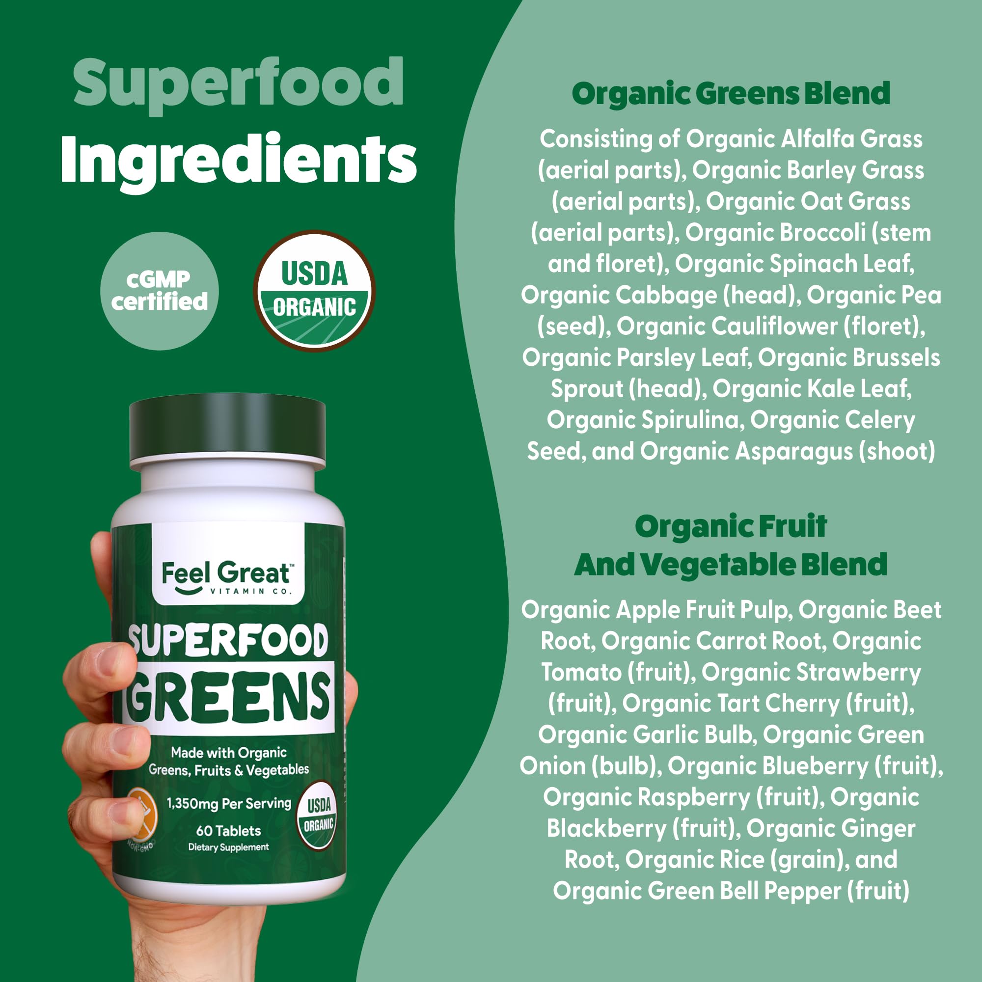 Close-up of a single Super Greens tablet