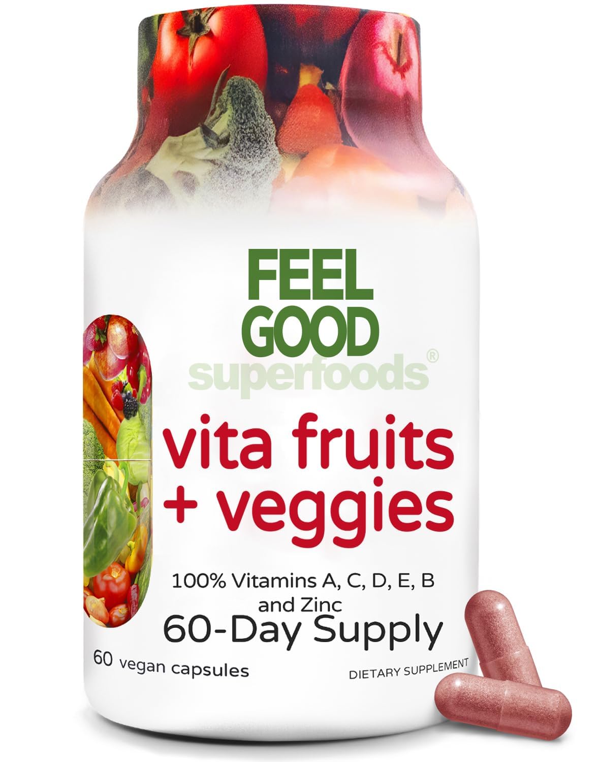 Bottle of FeelGood Vita Fruits and Veggies Capsules