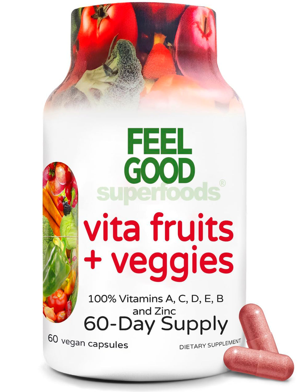 Bottle of FeelGood Vita Fruits and Veggies Capsules