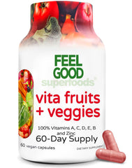 Bottle of FeelGood Vita Fruits and Veggies Capsules