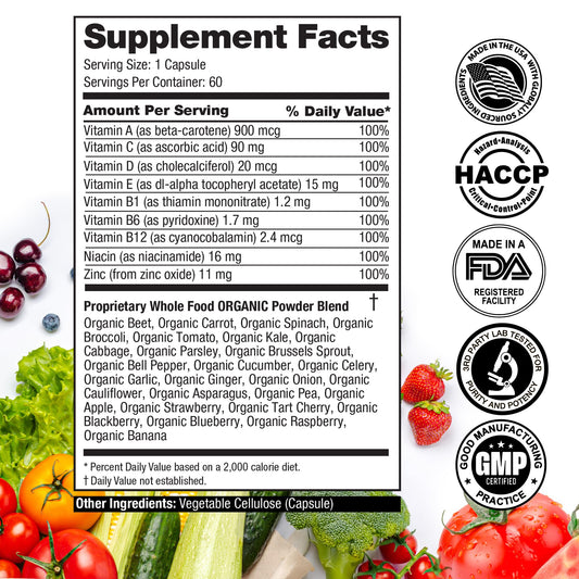 Close-up view of Vita Fruits and Veggies capsules