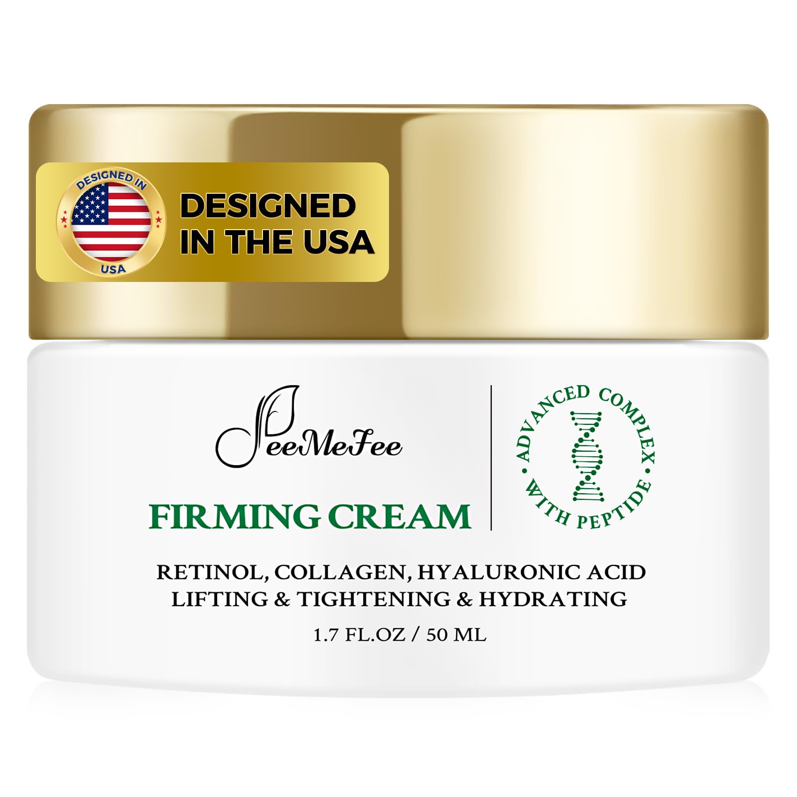 FeeMeFee neck firming cream tube closeup showing smooth, firming texture.