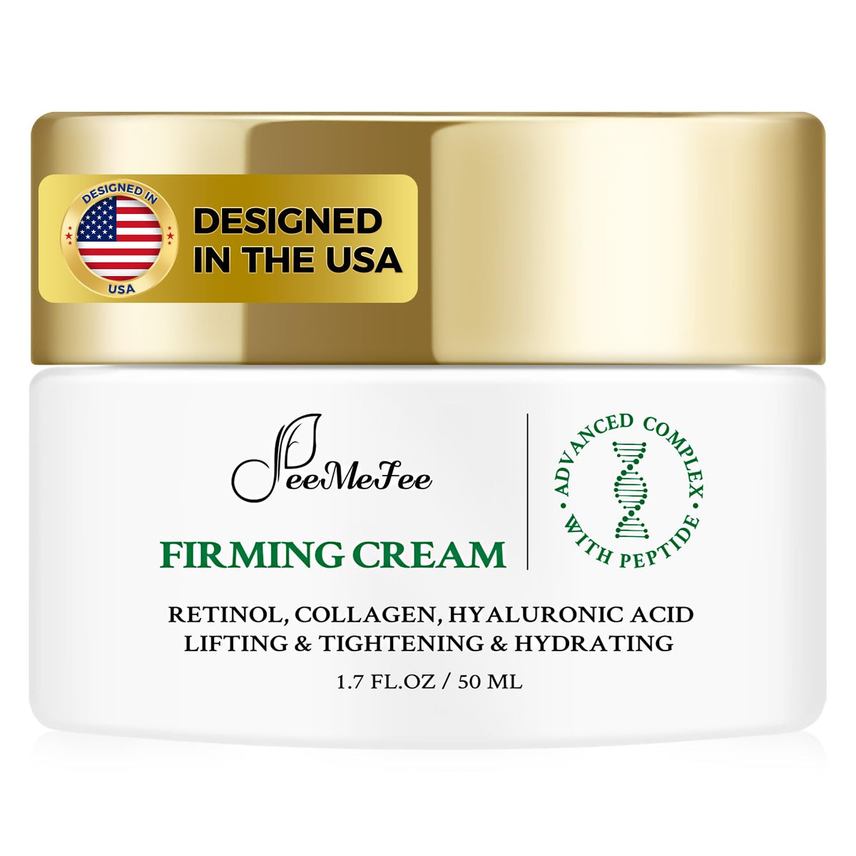 FeeMeFee neck firming cream tube closeup showing smooth, firming texture.
