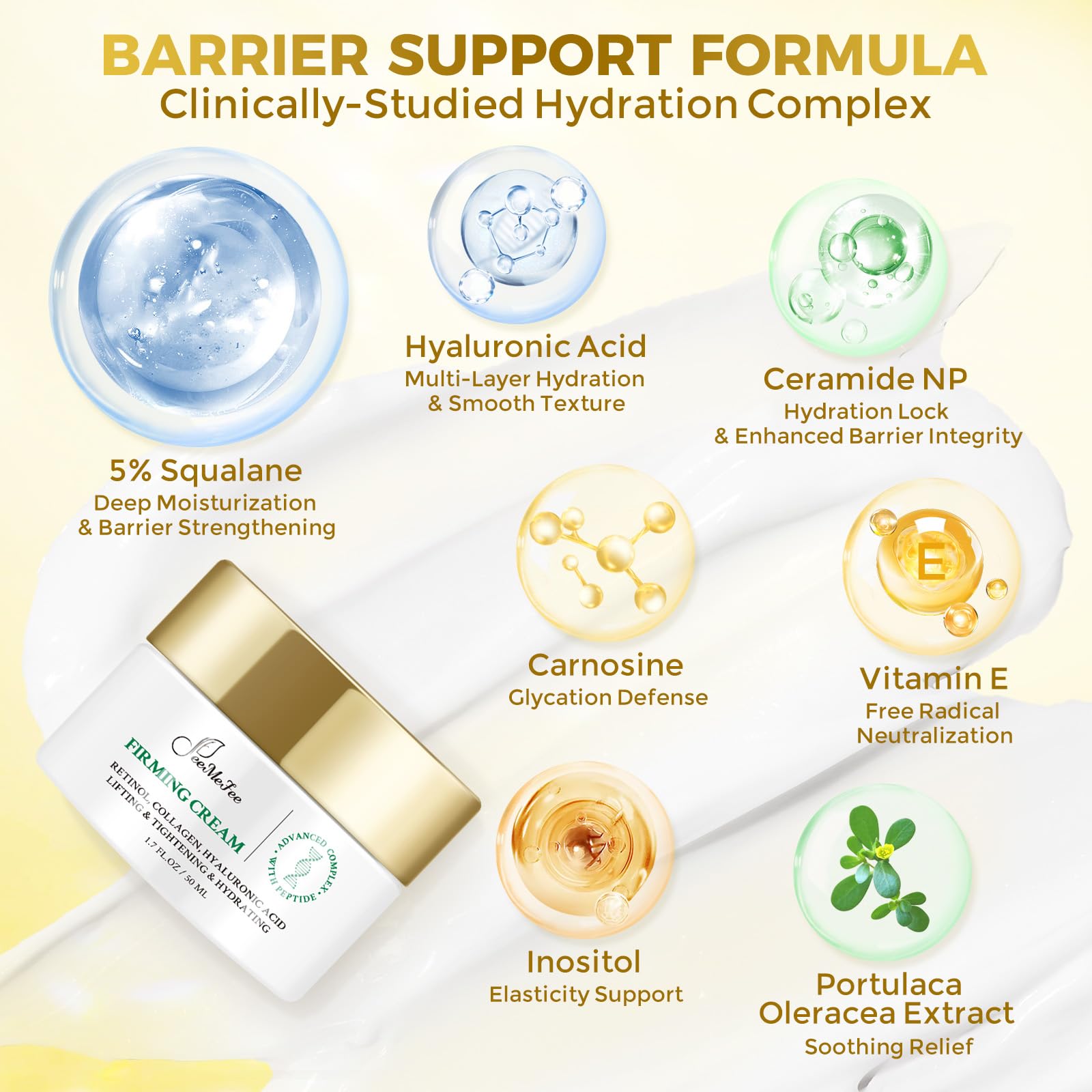 FeeMeFee ultra-hydrating blend with squalane and hyaluronic acid for deep moisture.
