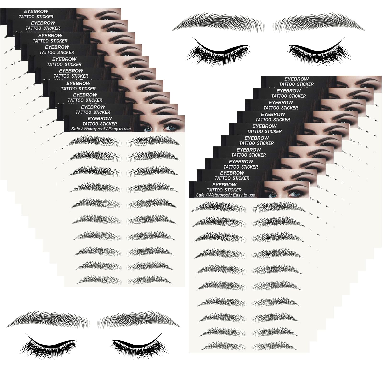 FeidyLong eyebrow tattoo stickers pack showing 20 sheets for versatile brow looks.