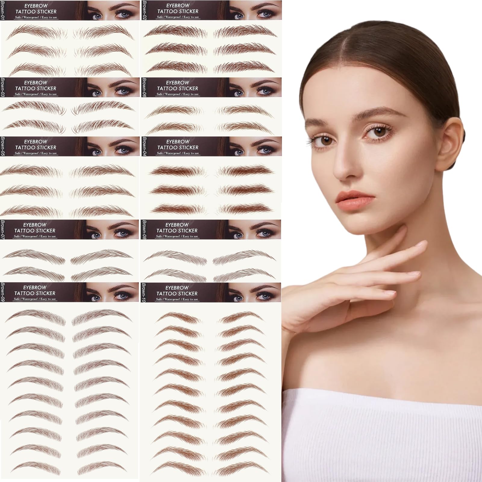 FeidyLong pack open showing varied brow tattoo stickers for quick, customizable looks.