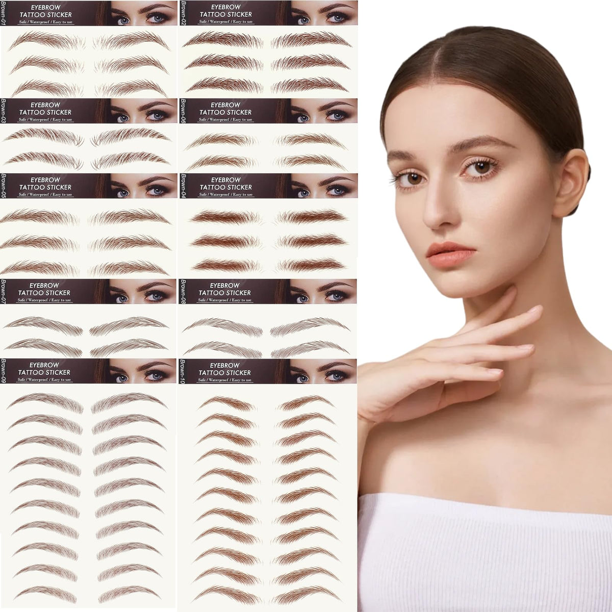 FeidyLong pack open showing varied brow tattoo stickers for quick, customizable looks.