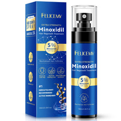 Felicemy 5% Minoxidil spray bottle providing even distribution on the scalp for follicles