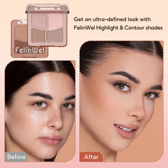 FelinWel Highlight Contour Palette creamy silky texture blends easily for natural shadows and soft highlights.