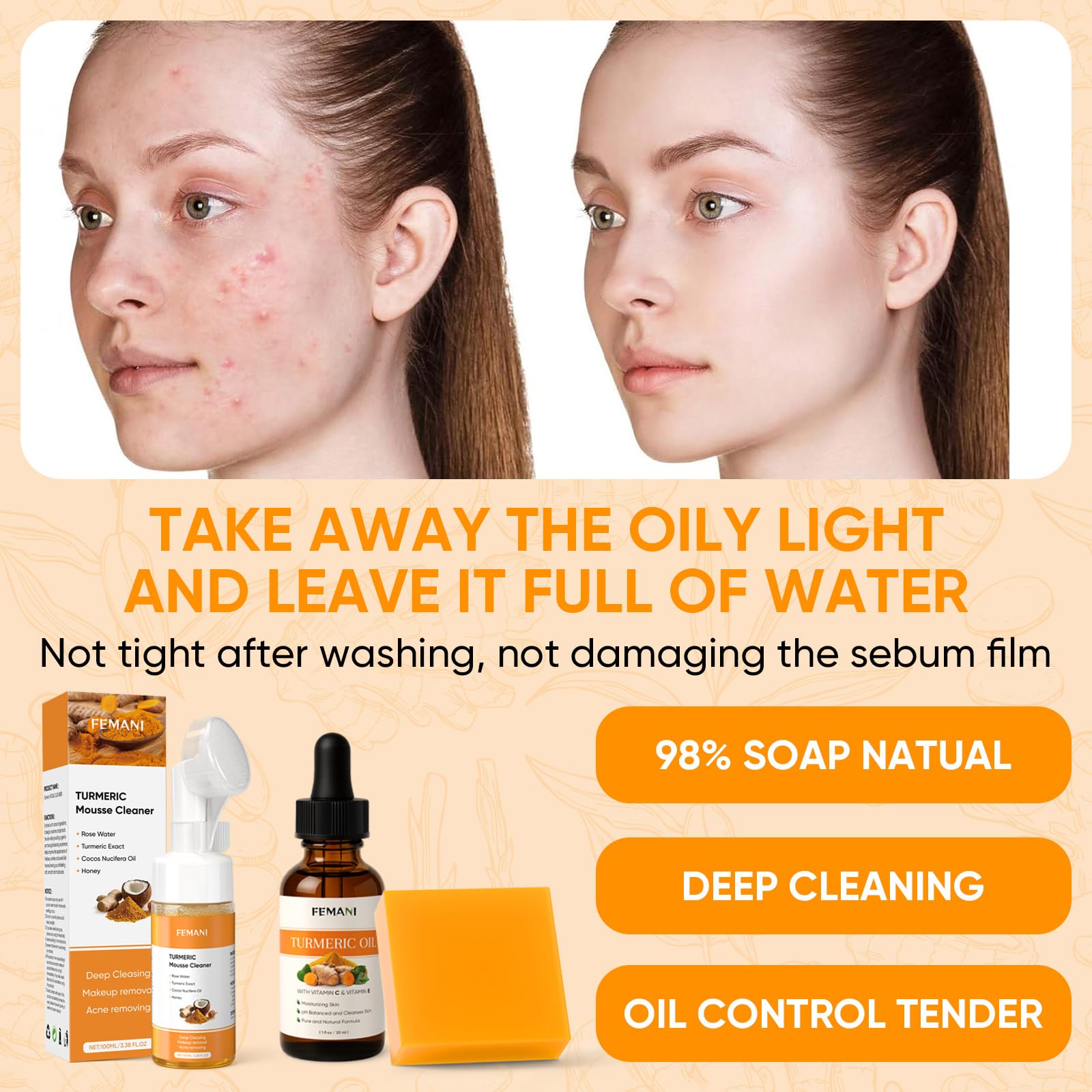 Femani turmeric complete skincare system packaging showing routine integration