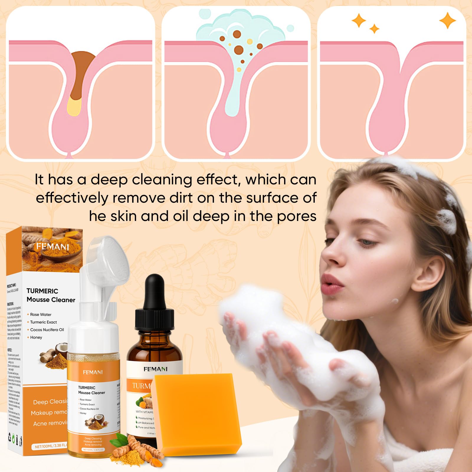 Femani turmeric facial cleanser lather for a soothing cleanse