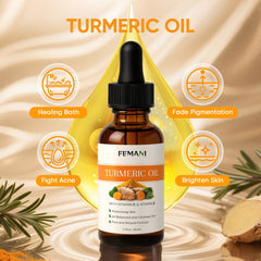 Femani turmeric oil in use for a subtle skin glow