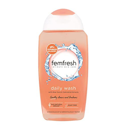 Femfresh intimate wash camomile soothing bottle provides gentle daily cleansing.