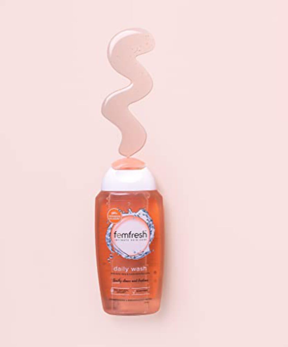 Soap-free Femfresh wash image shows mild daily cleanser for everyday use.