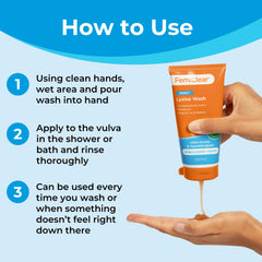 FemiClear 6oz bottle demonstrates travel-friendly size.