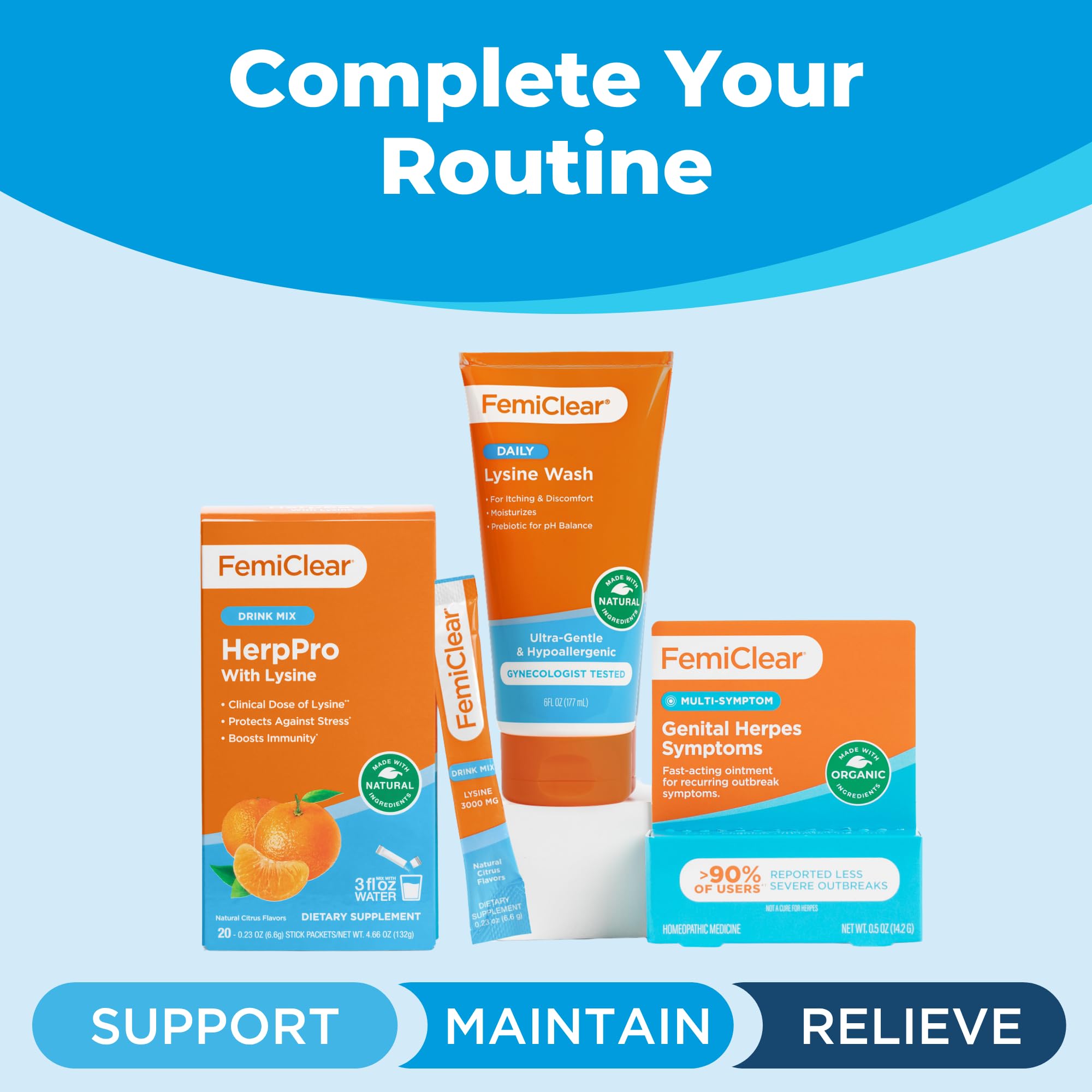 FemiClear application guide shows simple cleansing steps.