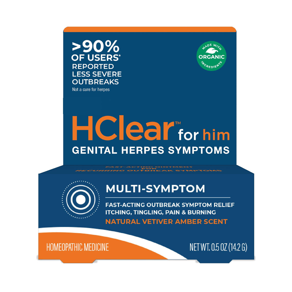Front view of FemiClear for him product packaging