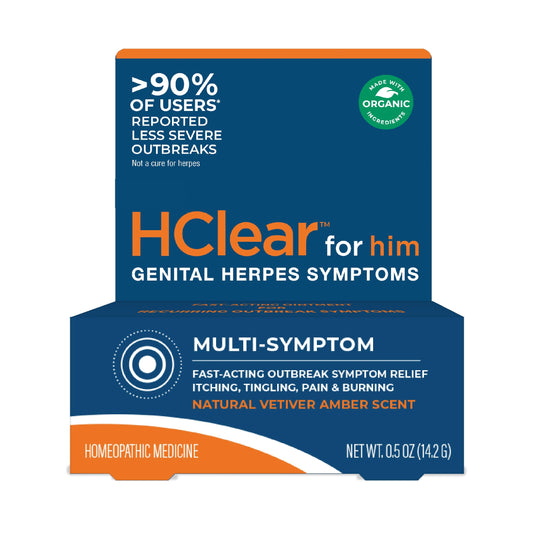 Front view of FemiClear for him product packaging