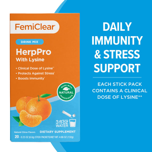 Label showing 3000mg L-Lysine and ingredients on FemiClear HerpPro