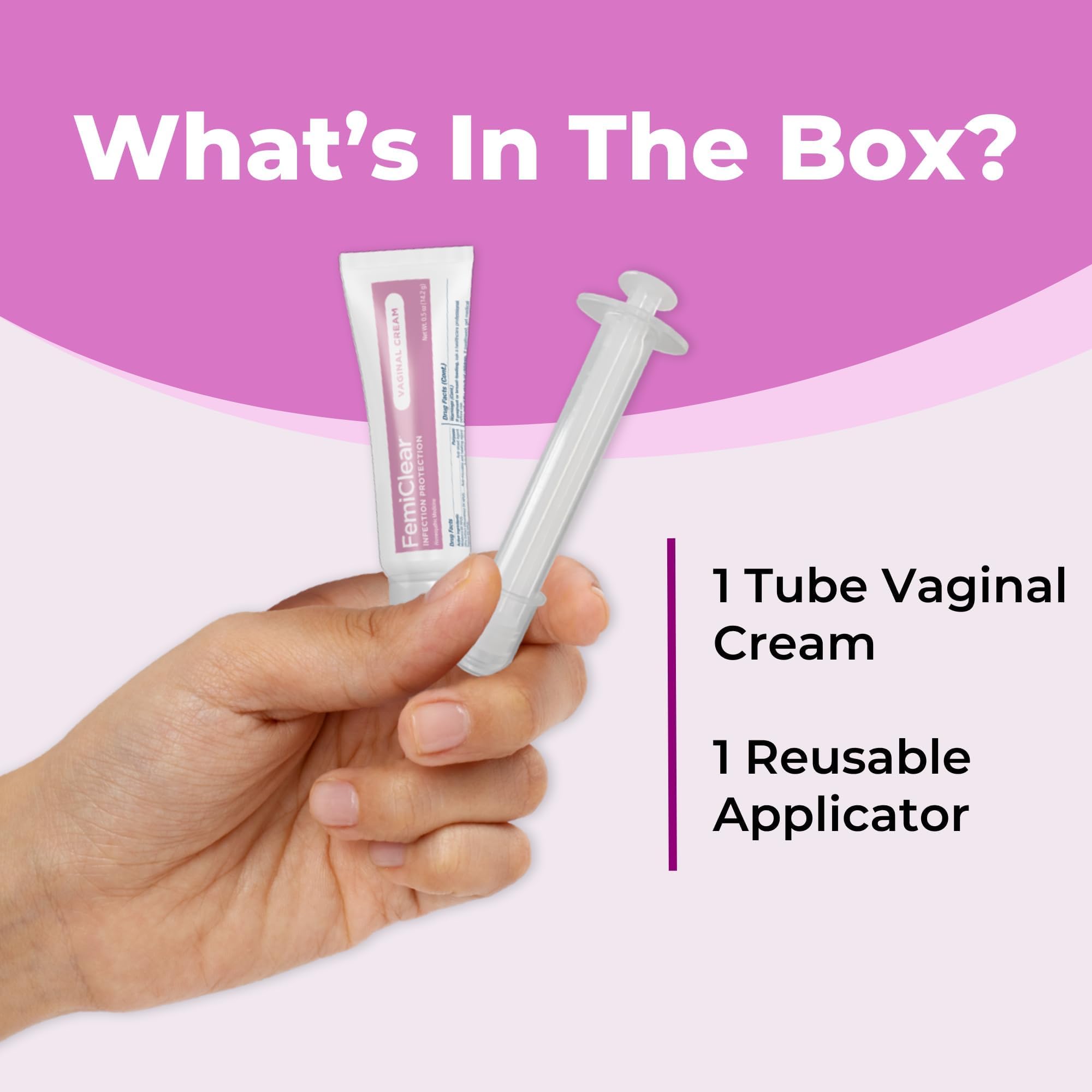 FemiClear men's application closeup demonstrates partner-use steps.