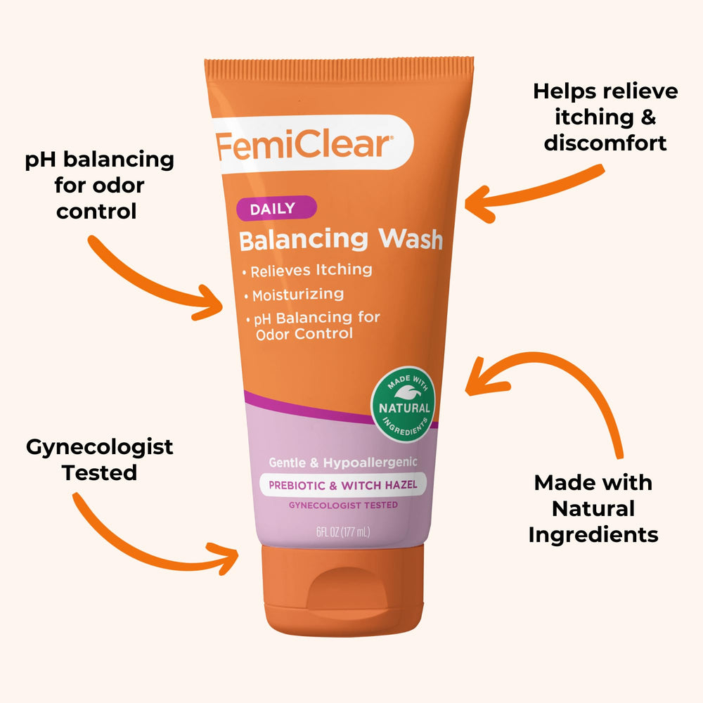 FemiClear soothing daily feminine wash in a shower scene for easy cleansing during bath time